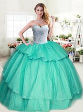 Beading and Ruffled Layers Quinceanera Gown Apple Green Lace Up Sleeveless Floor Length