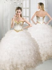 Extravagant Ball Gowns Ball Gown Prom Dress White Sweetheart Organza Sleeveless Floor Length Lace Up