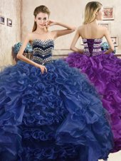 Custom Designed Sleeveless Lace Up Floor Length Beading and Ruffles Quinceanera Dresses