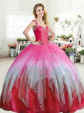 Customized Multi-color Straps Zipper Beading and Ruffled Layers 15 Quinceanera Dress Sleeveless