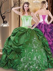 Green Strapless Lace Up Embroidery Sweet 16 Quinceanera Dress Sleeveless