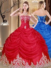 Coral Red Tulle Lace Up Sweet 16 Quinceanera Dress Sleeveless Floor Length Appliques and Pick Ups