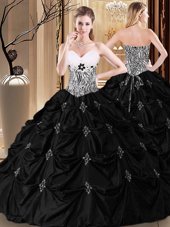 Pick Ups Floor Length Black Quinceanera Dress Sweetheart Sleeveless Lace Up