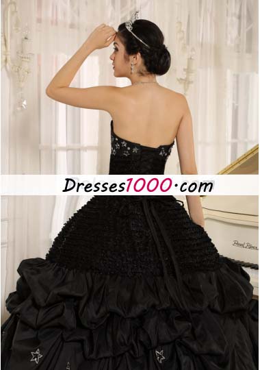 Black Appliques Taffeta Strapless Quinceanera Dress Ruched