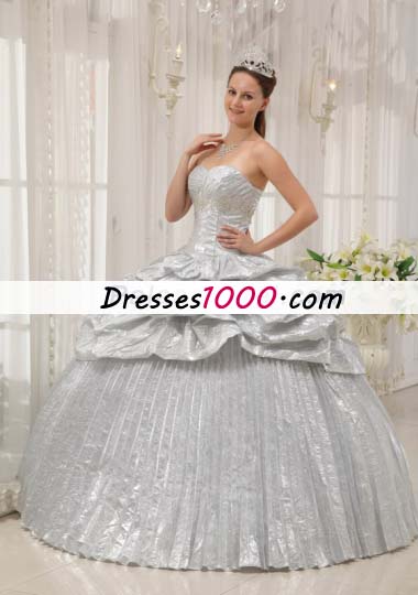 Pleated Silver Sweetheart Floor-length Strapless Quinceanera Dress