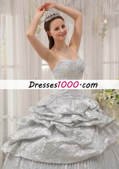 Pleated Silver Sweetheart Floor-length Strapless Quinceanera Dress