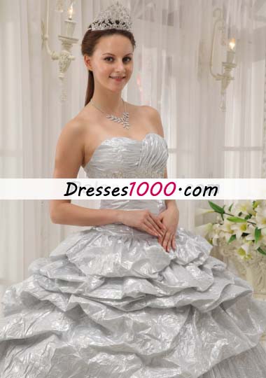Pleated Silver Sweetheart Floor-length Strapless Quinceanera Dress