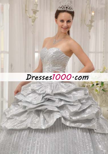 Pleated Silver Sweetheart Floor-length Strapless Quinceanera Dress