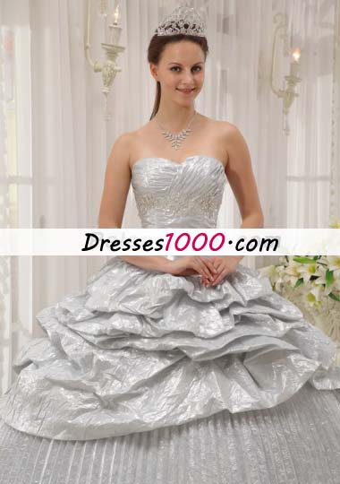 Pleated Silver Sweetheart Floor-length Strapless Quinceanera Dress