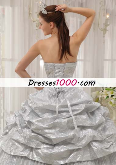 Pleated Silver Sweetheart Floor-length Strapless Quinceanera Dress