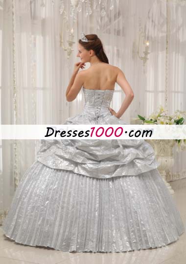 Pleated Silver Sweetheart Floor-length Strapless Quinceanera Dress