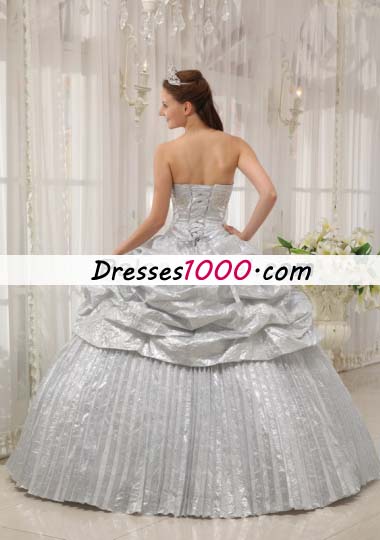 Pleated Silver Sweetheart Floor-length Strapless Quinceanera Dress