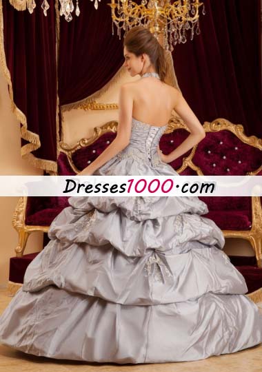 Halter Grey Layered Taffeta Sweet 15 Quinceanera Dress