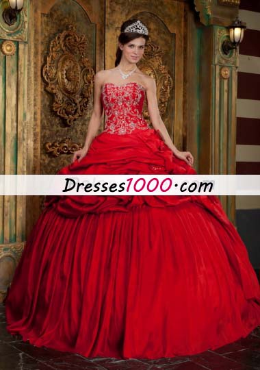 Red Ball Taffeta Beading Appliques Quinceanera Gown Dress