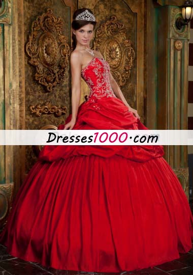 Red Ball Taffeta Beading Appliques Quinceanera Gown Dress