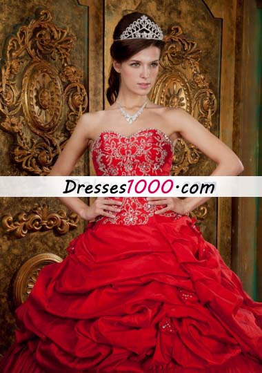 Red Ball Taffeta Beading Appliques Quinceanera Gown Dress