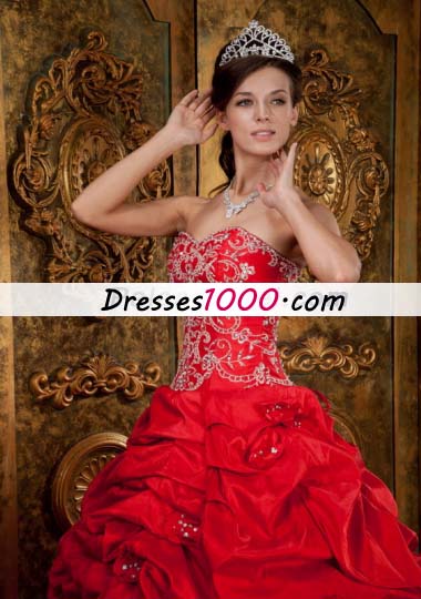Red Ball Taffeta Beading Appliques Quinceanera Gown Dress