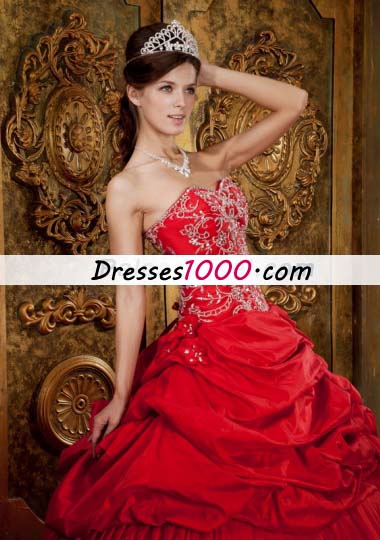 Red Ball Taffeta Beading Appliques Quinceanera Gown Dress