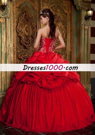 Red Ball Taffeta Beading Appliques Quinceanera Gown Dress