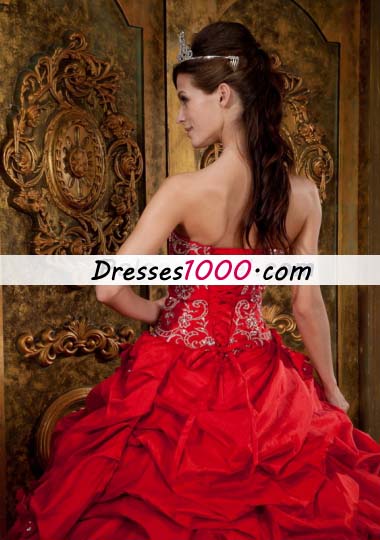 Red Ball Taffeta Beading Appliques Quinceanera Gown Dress