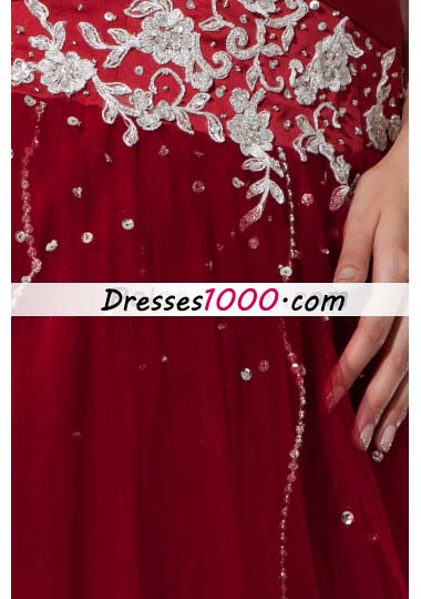 Wine Red Strapless Tulle Appliques 15 Quinceanera Dress