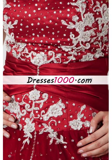 Wine Red Strapless Tulle Appliques 15 Quinceanera Dress