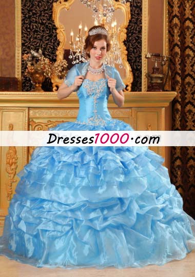 Aqua Blue Sweet 15 Quinceanera Dress Organza Ruffled