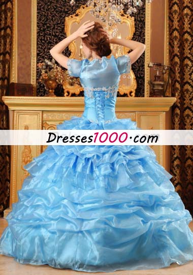 Aqua Blue Sweet 15 Quinceanera Dress Organza Ruffled