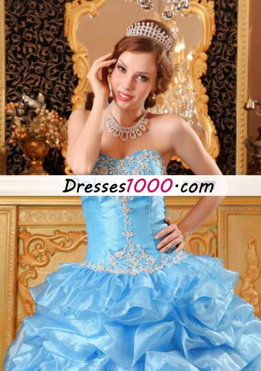 Aqua Blue Sweet 15 Quinceanera Dress Organza Ruffled