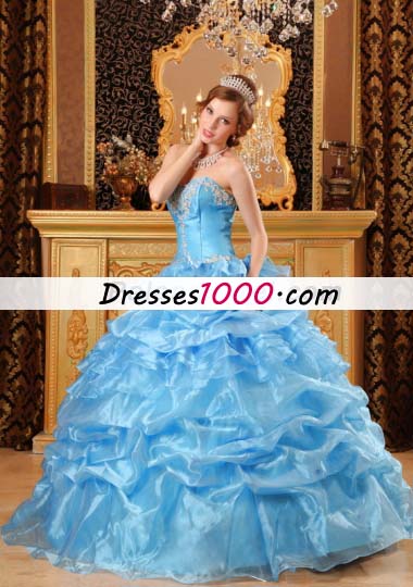 Aqua Blue Sweet 15 Quinceanera Dress Organza Ruffled