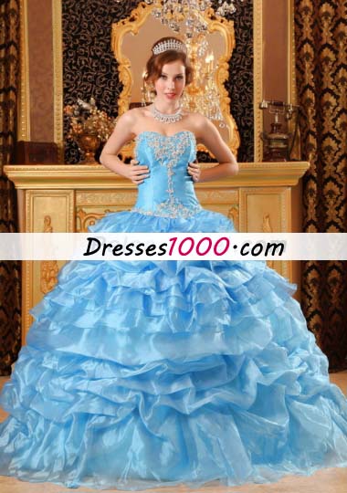 Aqua Blue Sweet 15 Quinceanera Dress Organza Ruffled