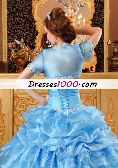 Aqua Blue Sweet 15 Quinceanera Dress Organza Ruffled