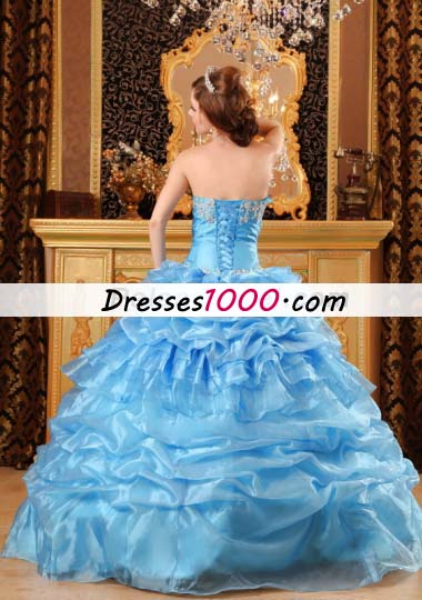 Aqua Blue Sweet 15 Quinceanera Dress Organza Ruffled