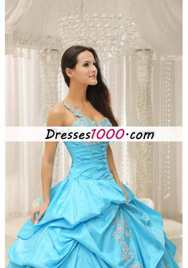 Aqua One Shoulder Appliques Quinceanera Dress Pick Ups