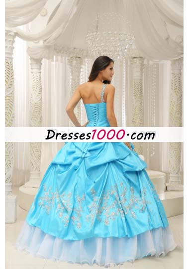 Aqua One Shoulder Appliques Quinceanera Dress Pick Ups