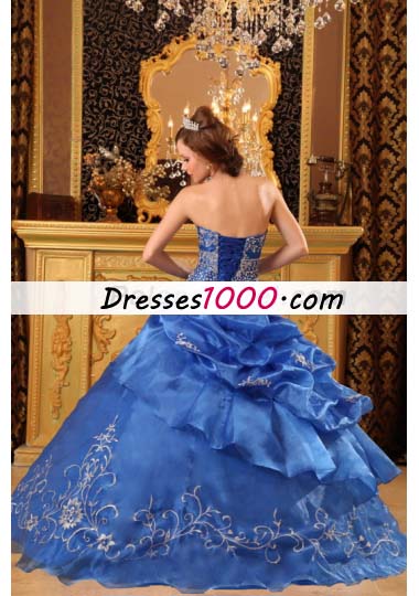 Appliques Blue Strapless Organza Beading Quinceanera Dress