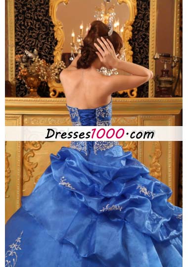 Appliques Blue Strapless Organza Beading Quinceanera Dress