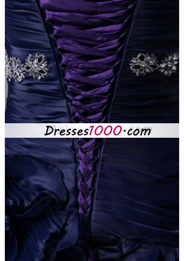 Navy Blue Ruffles Brush Train Beading Quinceanea Dress