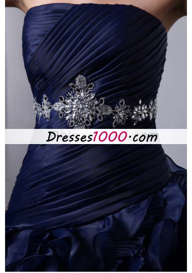 Navy Blue Ruffles Brush Train Beading Quinceanea Dress
