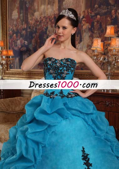Teal Pick-ups Quinceanera Dress Organza Beading Strapless