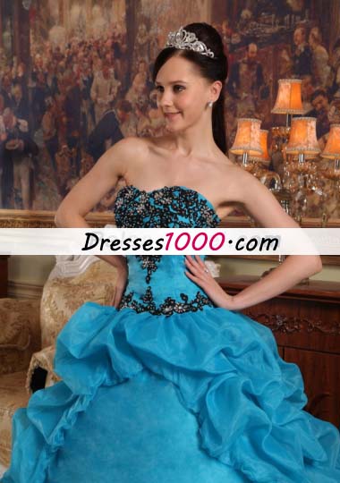 Teal Pick-ups Quinceanera Dress Organza Beading Strapless