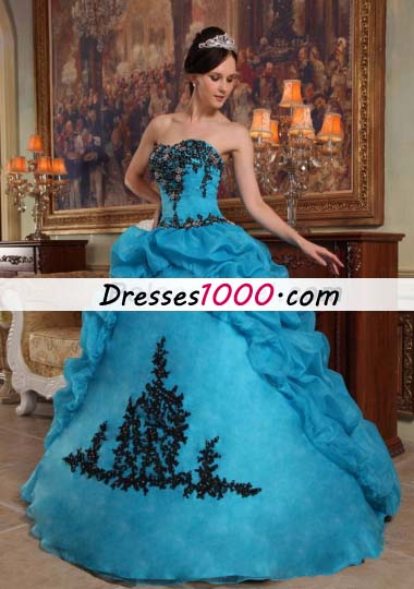 Teal Pick-ups Quinceanera Dress Organza Beading Strapless