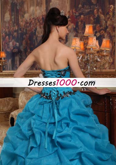 Teal Pick-ups Quinceanera Dress Organza Beading Strapless