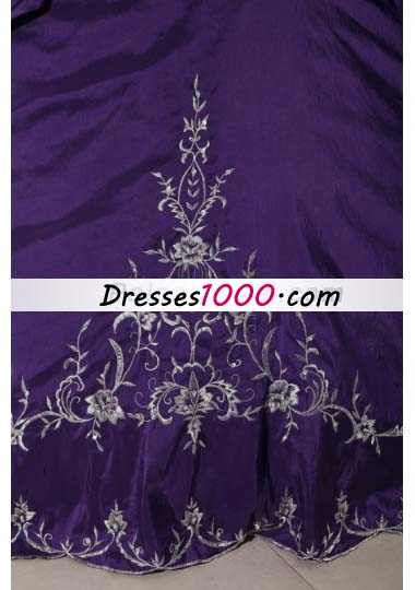 Strapless Purple Ruched Taffeta Embroidery Quinceanera Dress