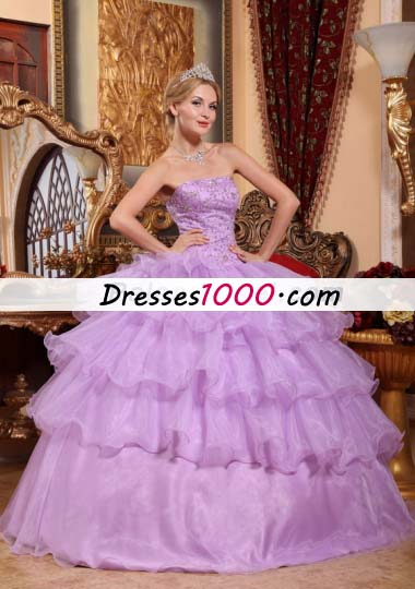 Lilac Ruffled Layers Beading Dress for Quinceanera