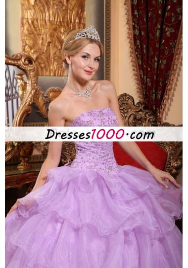 Lilac Ruffled Layers Beading Dress for Quinceanera