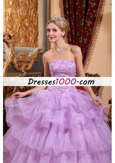 Lilac Ruffled Layers Beading Dress for Quinceanera