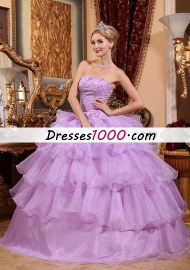 Lilac Ruffled Layers Beading Dress for Quinceanera