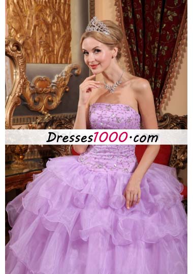 Lilac Ruffled Layers Beading Dress for Quinceanera