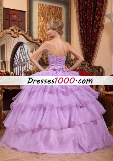 Lilac Ruffled Layers Beading Dress for Quinceanera